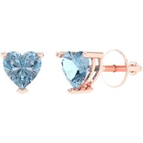 1 ct Brilliant Heart Cut Studs Natural Swiss Blue Topaz 18K White Gold Desginer Affordable Earrings Screw back