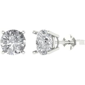 Clara Pucci 4.0 ct Round Cut Conflict Free Solitaire Genuine Moissanite Classic Designer Stud Earrings Solid 14k White Gold Push Back