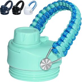 Chug Cap for YETI Lid Replacement, with Paracord Handle for YETI Rambler Bottle 12 18 26 36 64 oz Accessories, Detachable Gasket & Handle(Reversible) - Seafoam