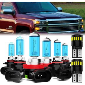 Headlight Bulbs License Plate Lights Fit For Chevrolet Silverado 1500 2007-2015, 9005 High Beam + H11 Low Beam + 5202 Fog Lights Halogen Light Bulb + License Plate Lights, Pack of 8