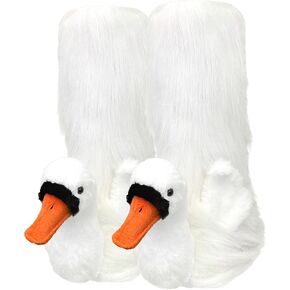 ooohyeah Women’s Fuzzy Animal Warm Slipper Socks, Cute Funny Cozy Non-Slip House Socks for Women, Sweetpea Swan, Size 5-10