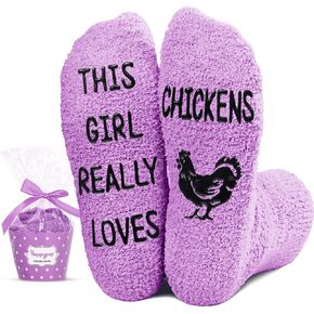 HAPPYPOP Fuzzy Chicken Lady Gifts for Chicken Lovers Rooster Gifts Women, Novelty Chicken Leg Socks Rooster Chicken Stocking