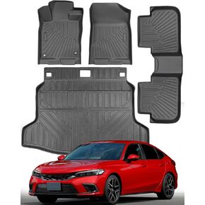 Floor Mats for Honda Civic Hatchback 2025 2024 2023 2022 (Only Hatchback),All Weather TPE Trunk Mats Cargo Liner Full Set for Honda Civic Hatchback Waterproof Accessories