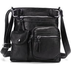 Leather Crossbody Bag for Women PU West Multi Pocket Shoulder Bags Travel Purses Ultra Soft Washed