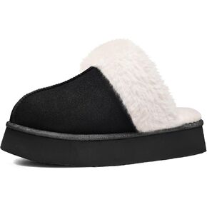 Litfun Womens Fuzzy Platform Slippers Fluffy Memory Foam Winter House Shoes for Indoor and Outdoor