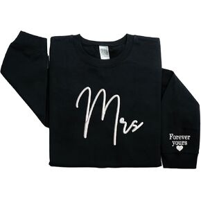 Custom Embroidered Matching Couple Sweatshirt Mrs and Mr Sweatshirt for Women on Sleeve Christmas Valentine Day