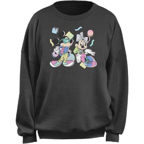 Disney Women's Junior's 80s Minnie Mickey Oversized Fleece, Charcoal, Medium