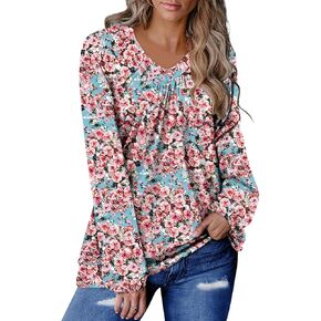 ONLYSHE Women's Blouses with Long Sleeves V Neck Loose Fit Casual Pullover Tunic Tops in Kuwait