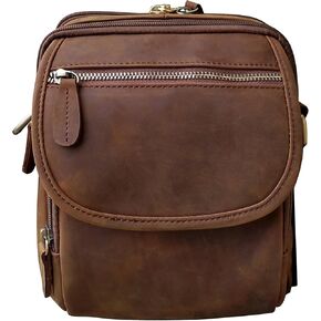 Roma Leathers Gun Concealment Square Body Bag - Zippered Pocket, Adjustable and Lockable Holster - Brown