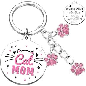 Cat Mom Gifts Keychain for Women - Cute Cat Lover Christmas Gift for Women Mommy Girl with Cat Pink Paw Keyring Best Cat Mom Mother's Day Birthday Thanksgiving Christmas Presents