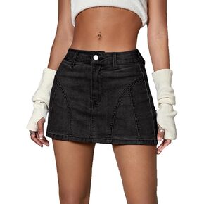 MakeMeChic Women's Denim Skirt Y2K Flap Pocket Denim Skort Low Rise Mini Jean Skirt