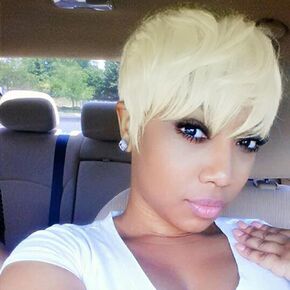 Pixie Cut Wig for Black Women Blonde 613 Short Wig with Bangs Layered Straight Hair Heat Resistant Synthetic Wig for Daily Use(613)