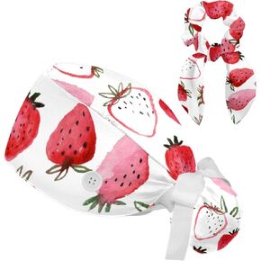 Lyetny Valentine's Day Pink Hearts Working Cap with Bow Hair Matching Scrunchy Adjustable Bouffant Hats for Woman