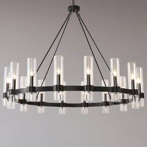 48 Inch Farmhouse Black Wagon Wheel Chandelier, 16 Lights, with Clear Glass Shades, Large Hanging High Ceilings Light Fixture for Dining Room Foyer Entryway Living Room