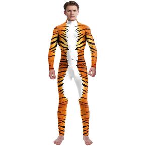 Men's Animal Print Halloween Costume Bodysuit Jumpsuit for Cosplay Party