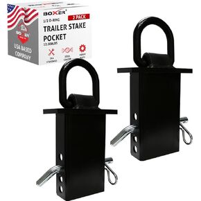 Boxer Heavy Duty Stake Pocket Tie Down Accessories - ½" D Ring with Hitch Pin - for Flatbed Trucks and Utility Trailers 4 Pack