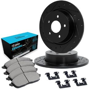 R1 Concepts Rear Brakes and Rotors Kit |Rear Brake Pads| Brake Rotors and Pads| Ceramic Brake Pads and Rotors |Hardware Kit|fits 2017-2022 Jeep Compass