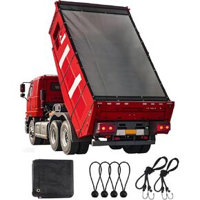 Dump Truck Mesh Tarp 7'x22' Vinyl Coated Dump Trailer Tarp 18oz Dump Truck Tarp Truck Bed Tarp Two Pockets with 3'' and 5'' Widths and Grommets Double-Stitched Edges for Truck Transport