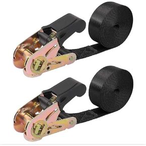 Ratchet Tie Down Straps Heavy Duty Cargo Tie Downs, Sturdy Nylon Black Strap Down Ratcheting Securing Straps, Track Spring Fittings, Tie-Down Motorcycles, Trailer Loads, Kayak