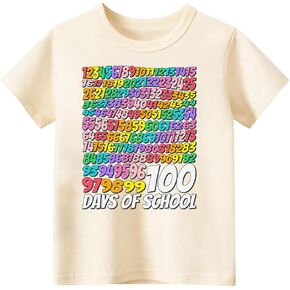 Happy Toddler Boys Girls 100 Days of School Shirt for Kids, Prints Books, Pencils, Letters, Football, 4-7 T
