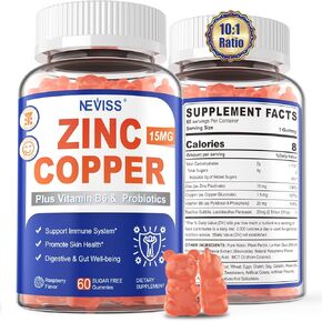 Zinc Gummies with Copper + 2 Billion CFUs Probiotics, Vitamin B6 for Max Absorption, Zinc Picolinate Complex Minerals and Antioxidant Supplement for Immunity and Gut Health, Vegan, Non-GMO, 120 Cts
