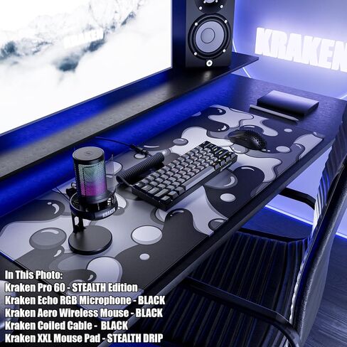 ميكروفون مكثف USB من Kraken Echo RGB للألعاب والبودكاست والبث لأجهزة الكمبيوتر الشخصية وPS5 وPS4 وMAC وأجهزة الكمبيوتر المحمولة. كتم صوت اللمس - مقبض الكسب - المراقبة - RGB يمكن التحكم فيه - ميكروفون ألعاب الكمبيوتر الشخصي مع حامل مكتب (أسود) in Saudi Arabia