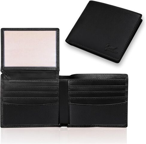Full Grain Leather Wallet for Men - Mens Slim Wallet RFID Blocking with ID Window, 10 Cards Slots & Hidden Pockets - Thin Minimalist Mens Bifold Wallet - Mens Slim Wallet with Gift Box - Black in Saudi Arabia