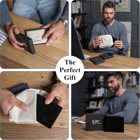 Full Grain Leather Wallet for Men - Mens Slim Wallet RFID Blocking with ID Window, 10 Cards Slots & Hidden Pockets - Thin Minimalist Mens Bifold Wallet - Mens Slim Wallet with Gift Box - Black in Saudi Arabia