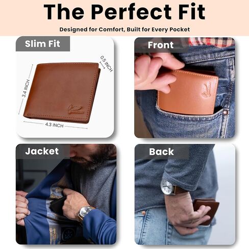Full Grain Leather Wallet for Men - Mens Slim Wallet RFID Blocking with ID Window, 10 Cards Slots & Hidden Pockets - Thin Minimalist Mens Bifold Wallet - Mens Slim Wallet with Gift Box - Black in Saudi Arabia