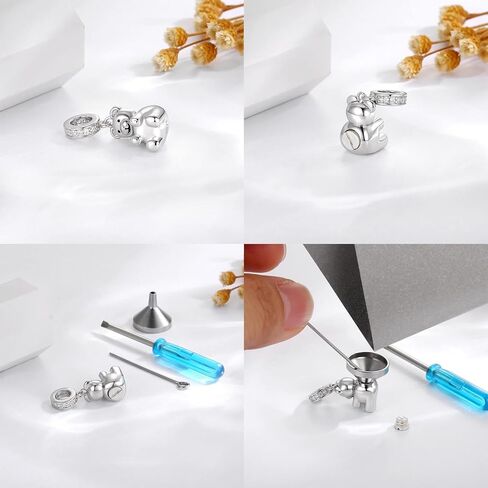 دمية دب سحر للرماد 925 الفضة الاسترليني جرة تذكارية الرماد مجوهرات للنساء سحر للأساور القلائد - هدايا لطيف للصغار in Kuwait