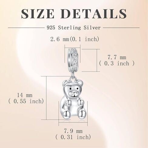 دمية دب سحر للرماد 925 الفضة الاسترليني جرة تذكارية الرماد مجوهرات للنساء سحر للأساور القلائد - هدايا لطيف للصغار in Kuwait