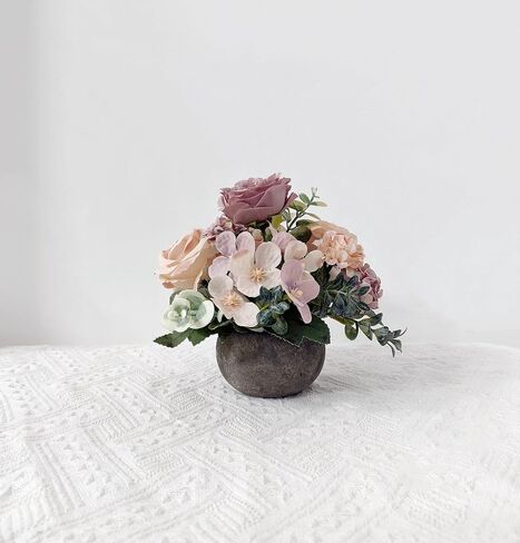 Artificial Flowers Mini Potted Plants, Antique Rose Rose Peony Hydrangea Greenery + Paper Pulp Round Vase, Small Fake Plant Potted Decor for Offices, Bookshelf, Bedroom, Living Room, Party, Wedding in Saudi Arabia