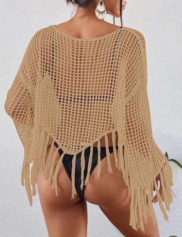 ملابس سباحة Bsubseach موضة 2025 لتغطية الشاطئ للسيدات ذات هامش من الكروشيه قطعة علوية صيفية بكيني بأكمام طويلة ملابس سباحة مفرغة in Kuwait