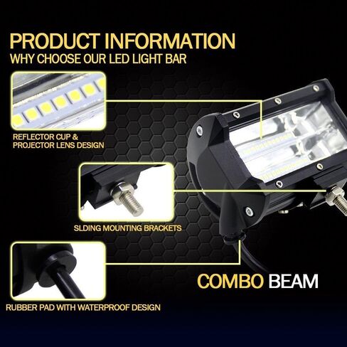 20,000LM مصباح أمامي للسيارة، قطعتان من AUBEAMTO 72 وات LED شريط إضاءة للطرق الوعرة وأضواء الضباب للقيادة ومصابيح الضباب للشاحنة ومصابيح أمامية مقاومة للماء لقوارب ATV UTV والمصابيح الأمامية للجرار، ضمان لمدة عامين in Kuwait
