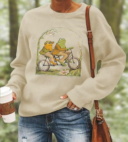 QIANRUO Frog Sweatshirt for Women Classic Book T-Shirt Vintage Graphic Tee Book Lovers Shirt Funny Teacher Pullover Tops in Kuwait