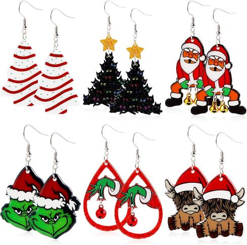 Christmas Earrings For Women Dangling Christmas Earrings Acrylic Dangle Drop Holiday Earrings Christmas Tree Cake Santa Claus Earrings Christmas Jewelry Gifts 6 Pairs in Kuwait