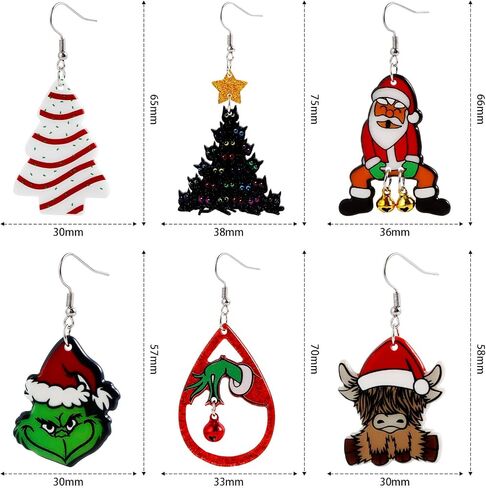 Christmas Earrings For Women Dangling Christmas Earrings Acrylic Dangle Drop Holiday Earrings Christmas Tree Cake Santa Claus Earrings Christmas Jewelry Gifts 6 Pairs in Kuwait