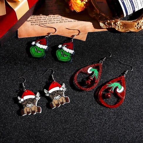 Christmas Earrings For Women Dangling Christmas Earrings Acrylic Dangle Drop Holiday Earrings Christmas Tree Cake Santa Claus Earrings Christmas Jewelry Gifts 6 Pairs in Kuwait