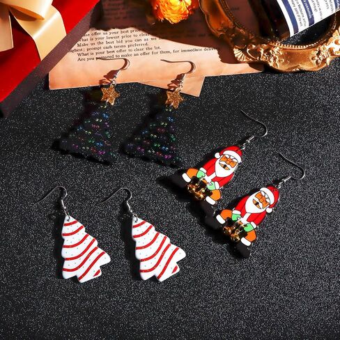 Christmas Earrings For Women Dangling Christmas Earrings Acrylic Dangle Drop Holiday Earrings Christmas Tree Cake Santa Claus Earrings Christmas Jewelry Gifts 6 Pairs in Kuwait