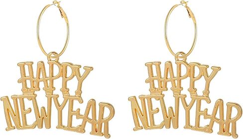 MALOYANVE Colorful Happy New Year Earrings Handmade Acrylic Glitter Star Love Heart Firework Clock Shining Pendant Dangle Earrings for Women Festive Party Lucky Jewelry Gifts in Kuwait