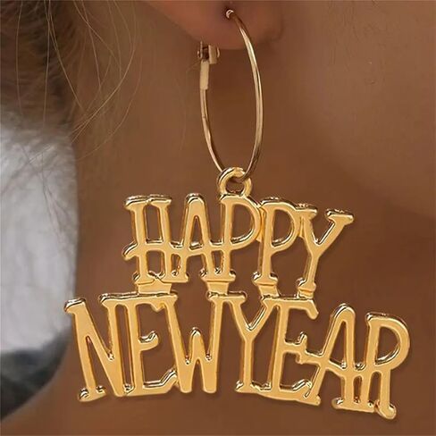 MALOYANVE Colorful Happy New Year Earrings Handmade Acrylic Glitter Star Love Heart Firework Clock Shining Pendant Dangle Earrings for Women Festive Party Lucky Jewelry Gifts in Kuwait
