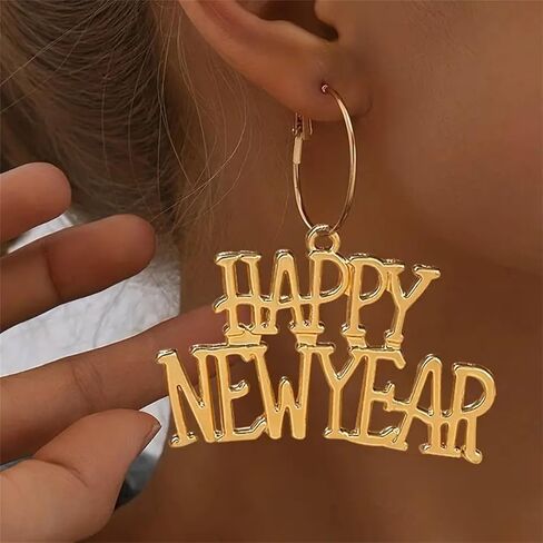 MALOYANVE Colorful Happy New Year Earrings Handmade Acrylic Glitter Star Love Heart Firework Clock Shining Pendant Dangle Earrings for Women Festive Party Lucky Jewelry Gifts in Kuwait