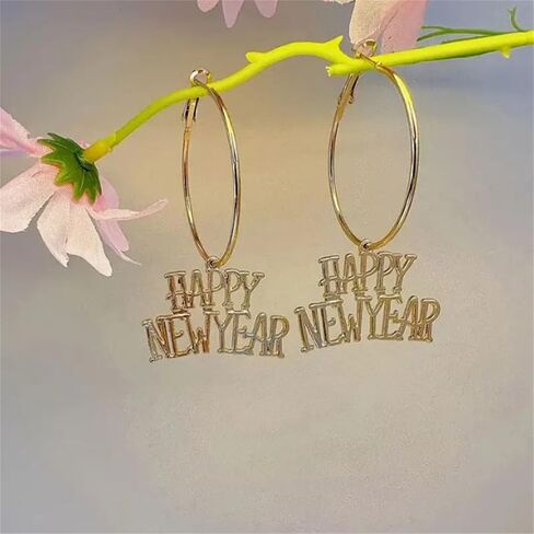 MALOYANVE Colorful Happy New Year Earrings Handmade Acrylic Glitter Star Love Heart Firework Clock Shining Pendant Dangle Earrings for Women Festive Party Lucky Jewelry Gifts in Kuwait