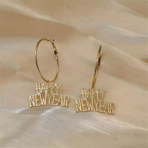 MALOYANVE Colorful Happy New Year Earrings Handmade Acrylic Glitter Star Love Heart Firework Clock Shining Pendant Dangle Earrings for Women Festive Party Lucky Jewelry Gifts in Kuwait