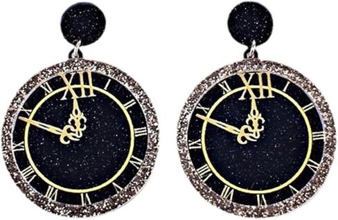 MALOYANVE Colorful Happy New Year Earrings Handmade Acrylic Glitter Star Love Heart Firework Clock Shining Pendant Dangle Earrings for Women Festive Party Lucky Jewelry Gifts in Kuwait