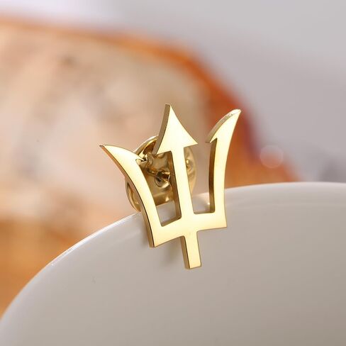 Gold Plating Trident Stainless Steel Brooch for Men Shirt Badge Lapel Pins Clips in Kuwait