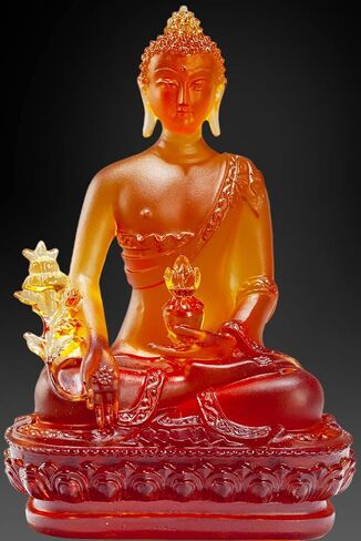 Houlu Tibetan Medicine Buddha Statue, 4.13 in Liuli Crystal Healing Buddha Figurine for Health (Yellow) in Kuwait