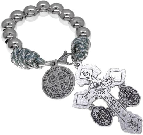 VILLAGE GIFT IMPORTERS One Decade Rosary Strand | Pardon Cross and Saint Benedict Medal Charm | Hang on a Purse or Backpack | Made in Italy in Kuwait