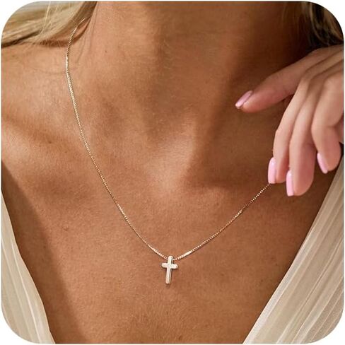 Cross Necklace for Women Silver/Gold Plated Cross Necklace Dainty Small Cross Pendant Necklace Minimalist Cross Chain Choker Jewelry in Kuwait