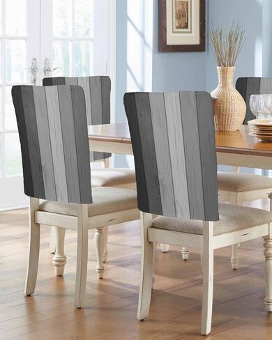 Black Grey Gradient Wood Board Dining Chair Cover 4 Pack Removable Chair Back Covers Abstract Modern Washable Kitchen Chairs Back Slipcover for Home/Office/Hotel/Restaurant Wooden Plank in Kuwait
